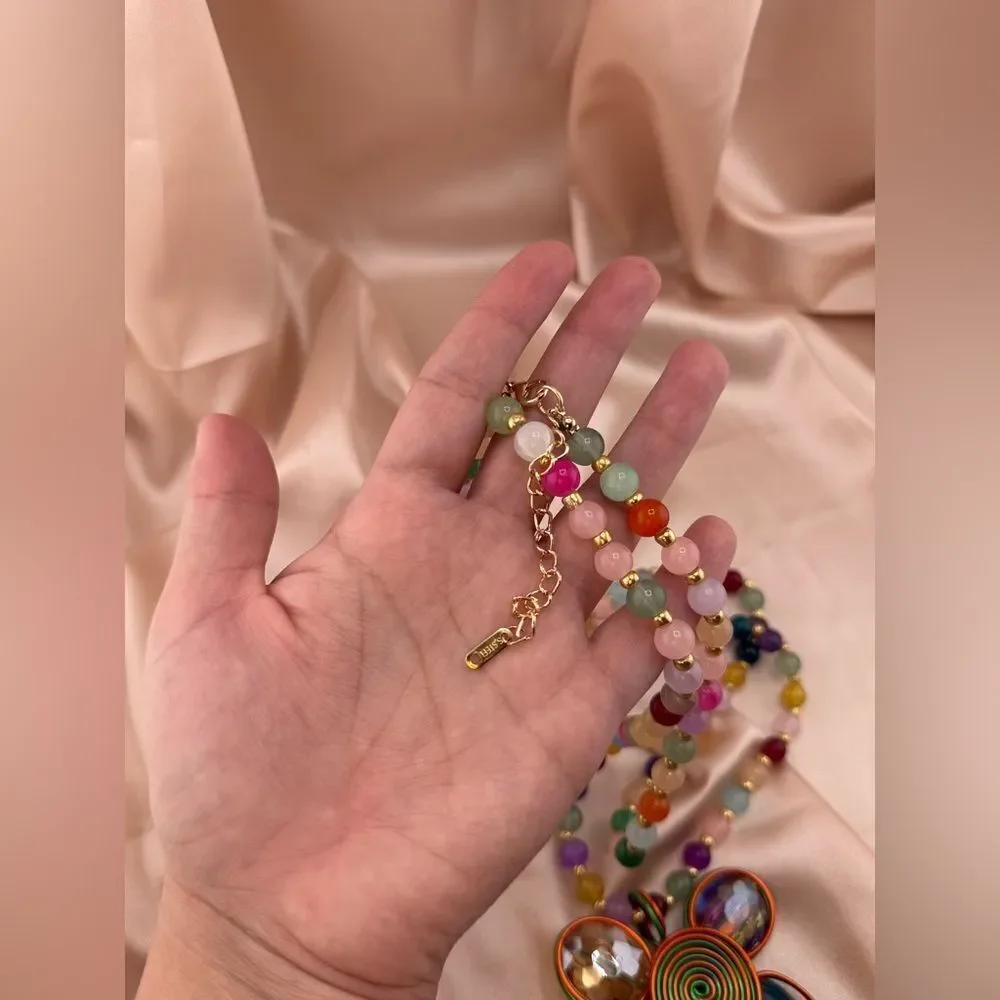 Rainbow Beaded Flower Pendant Necklace – Bold, Colorful & Totally Joyful
